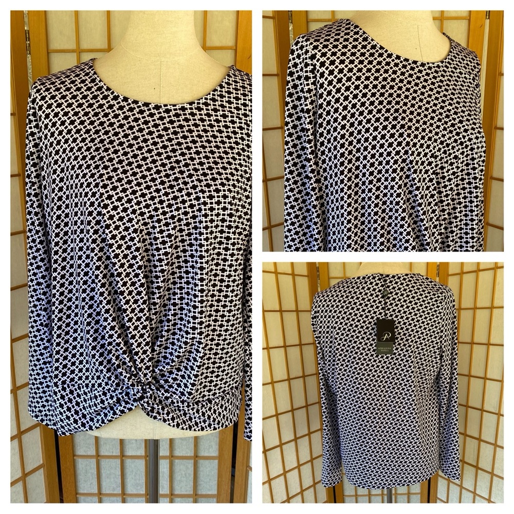 Adrianna Papell Stretch Knit Long Sleeve Knotted Detail Top SZ S NWT